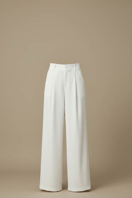 Pantalon Fluide Blanc Cassé Ample Taille Haute Élégant - Viscose - vue 3