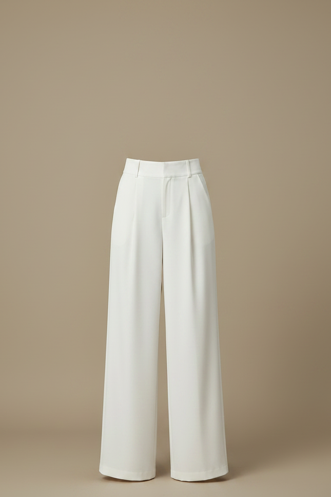 Pantalon Fluide Blanc Cassé Ample Taille Haute Élégant - Viscose - vue 3