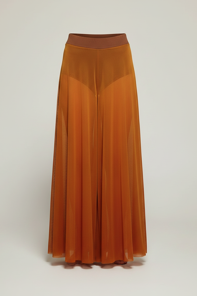 Pantalon Fluide Transparent Ample Marron Mesh Danse - Polyester - vue 2