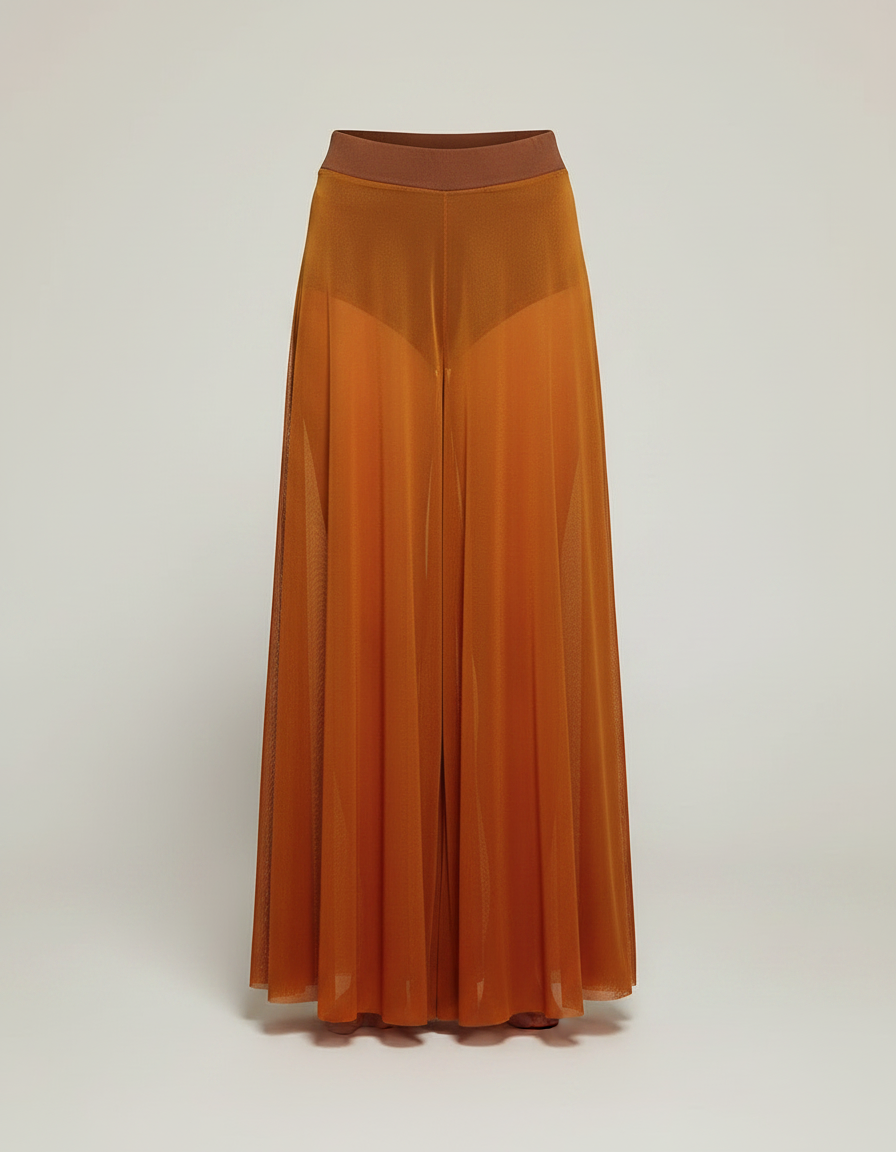 Pantalon Fluide Transparent Ample Marron Mesh Danse - Polyester - vue 2