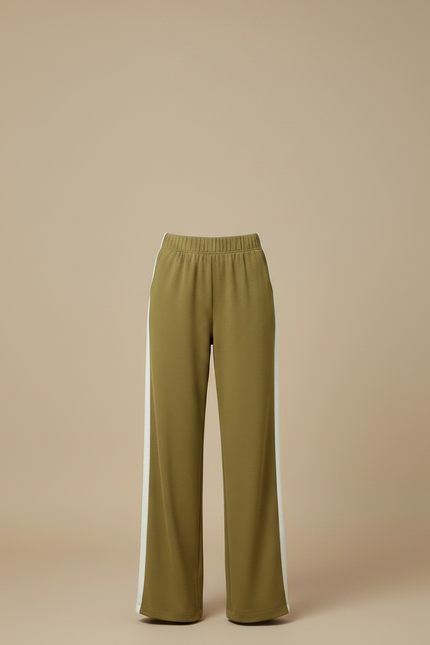 Pantalon Fluide Vert Militaire Ample Rayures Blanches - Kaki Maille - vue 3