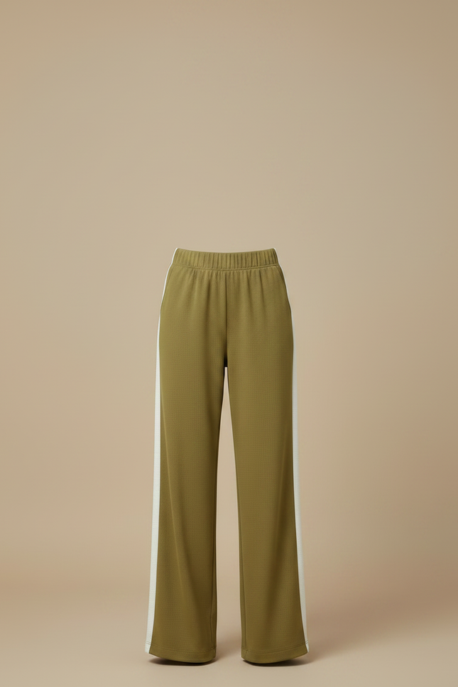 Pantalon Fluide Vert Militaire Ample Rayures Blanches - Kaki Maille - vue 3