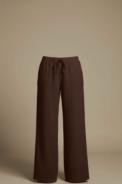 Pantalon Fluide Marron Ample Lin Coton Femme - vue 3