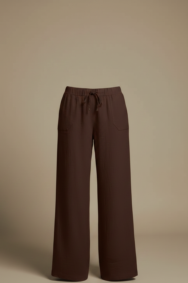 Pantalon Fluide Marron Ample Lin Coton Femme - vue 3