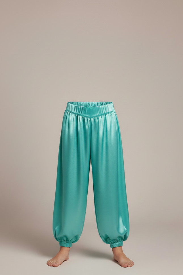 Pantalon Fluide Satiné Turquoise Ample Élastique Enfant - Bleu - vue 3