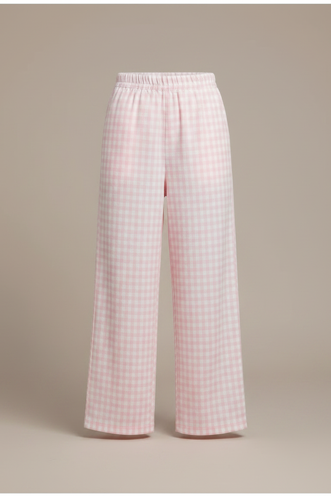 Pantalon Fluide Rose Carreaux Ample Décontracté Fille - Coton - vue 3