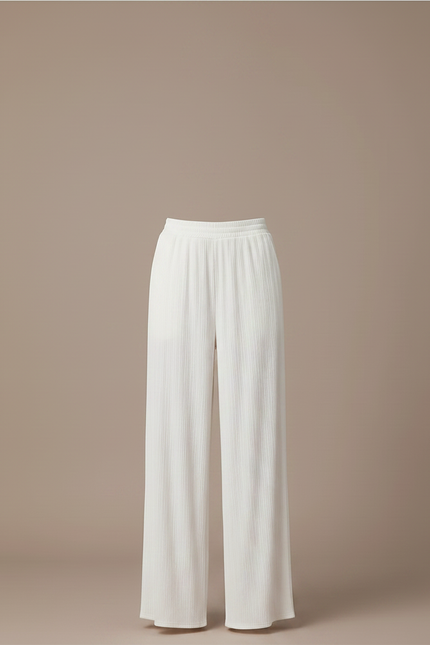 Pantalon Fluide Blanc Plissé Ample Taille Haute Décontracté - Polyester - vue 3