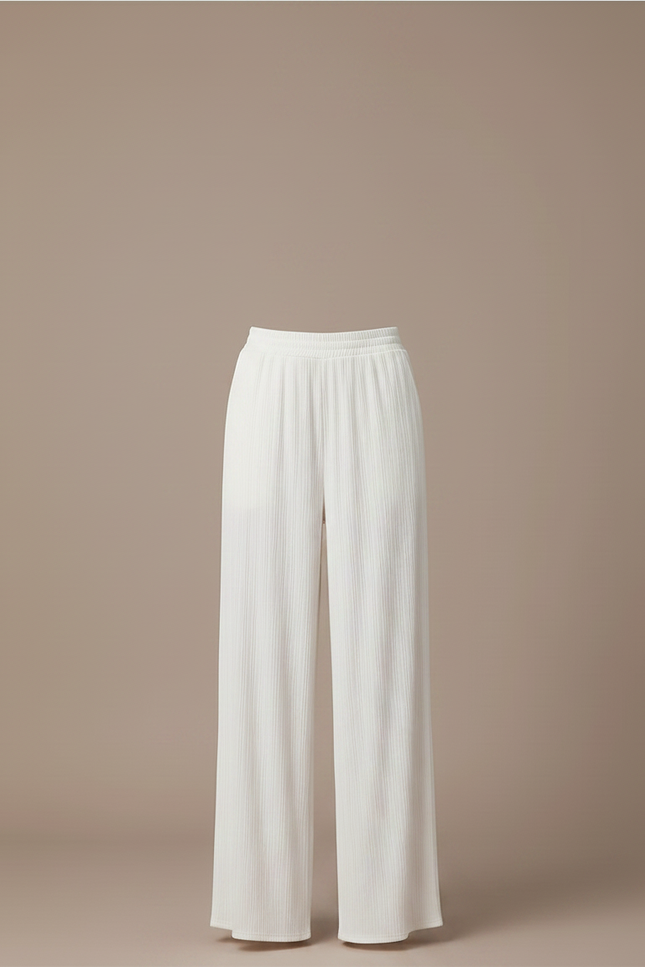 Pantalon Fluide Blanc Plissé Ample Taille Haute Décontracté - Polyester - vue 3