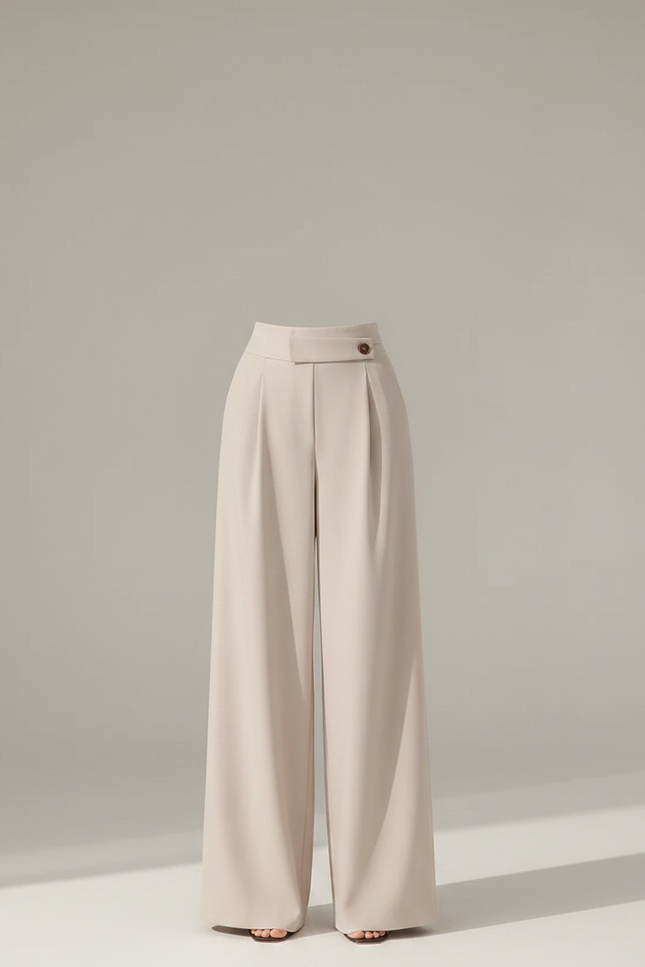 Pantalon Fluide Beige Évasé Plissé Élégant Femme - Polyester - vue 3