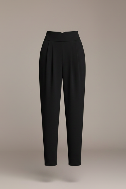 Pantalon Fluide Noir Taille Haute Plissé Élégant Femme - Viscose - vue 3