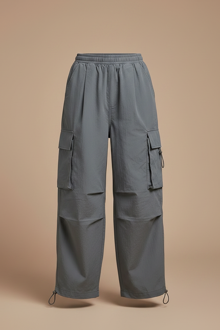 Pantalon Fluide Cargo Gris Ample Enfant Streetwear - Polyester - vue 3