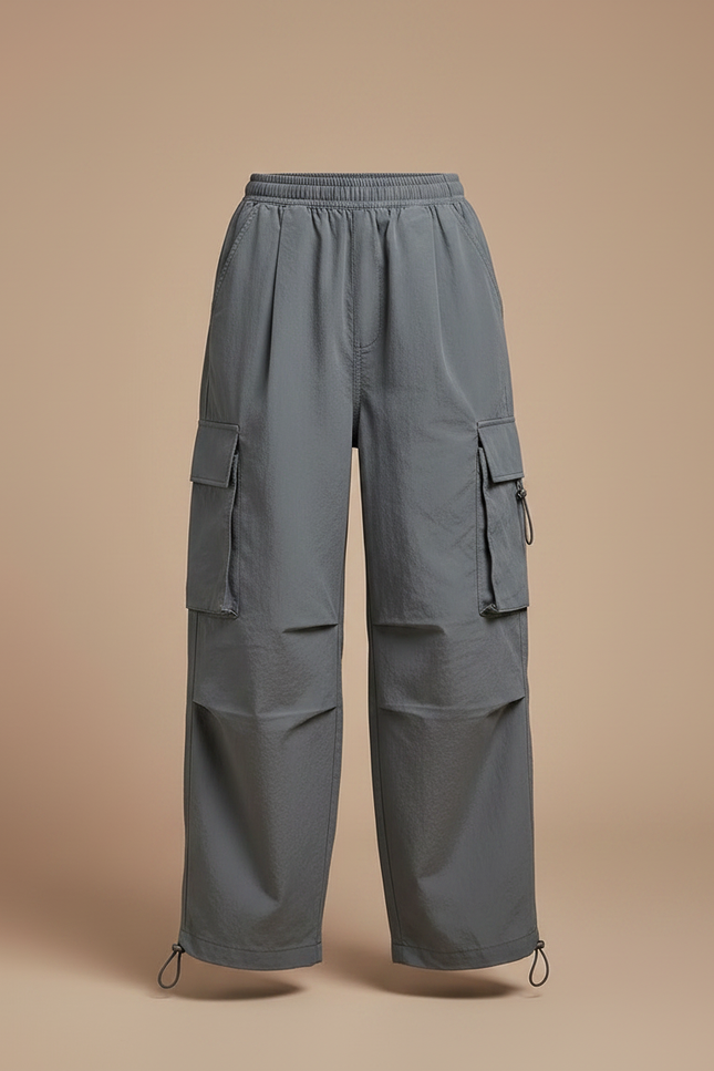 Pantalon Fluide Cargo Gris Ample Enfant Streetwear - Polyester - vue 3
