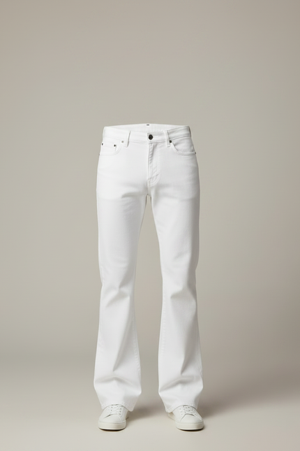 Pantalon Fluide Blanc Évasé Coupe Vintage Homme - Jean - vue 3