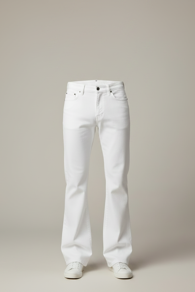 Pantalon Fluide Blanc Évasé Coupe Vintage Homme - Jean - vue 3