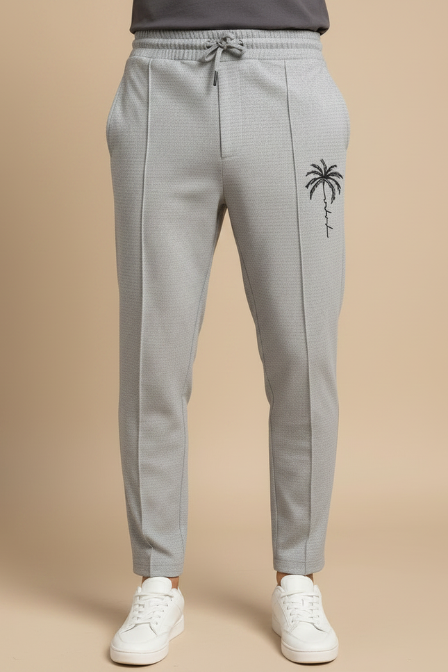 Pantalon Fluide Gris Slim Motif Palmier Homme - Polyester - vue 3