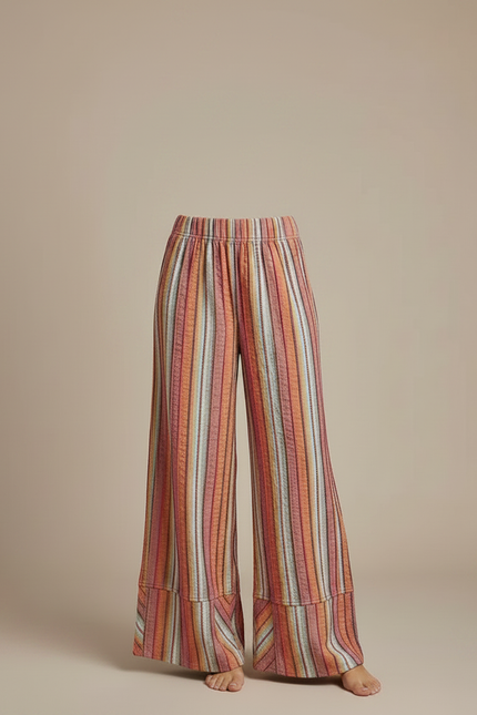 Pantalon Fluide Rayé Ample Taille Haute Tricoté - Multicolore Maille - vue 3