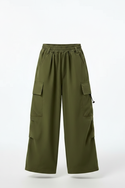 Pantalon Fluide Cargo Vert Ample Décontracté Enfant - Kaki Viscose - vue 3