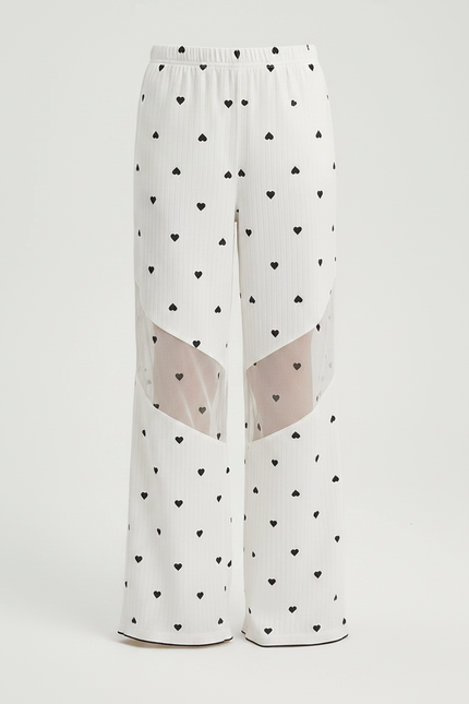 Pantalon Fluide Blanc Cœur Maille Ample - vue 3