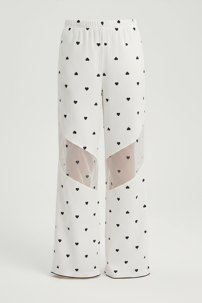 Pantalon Fluide Blanc Cœur Maille Ample - vue 3