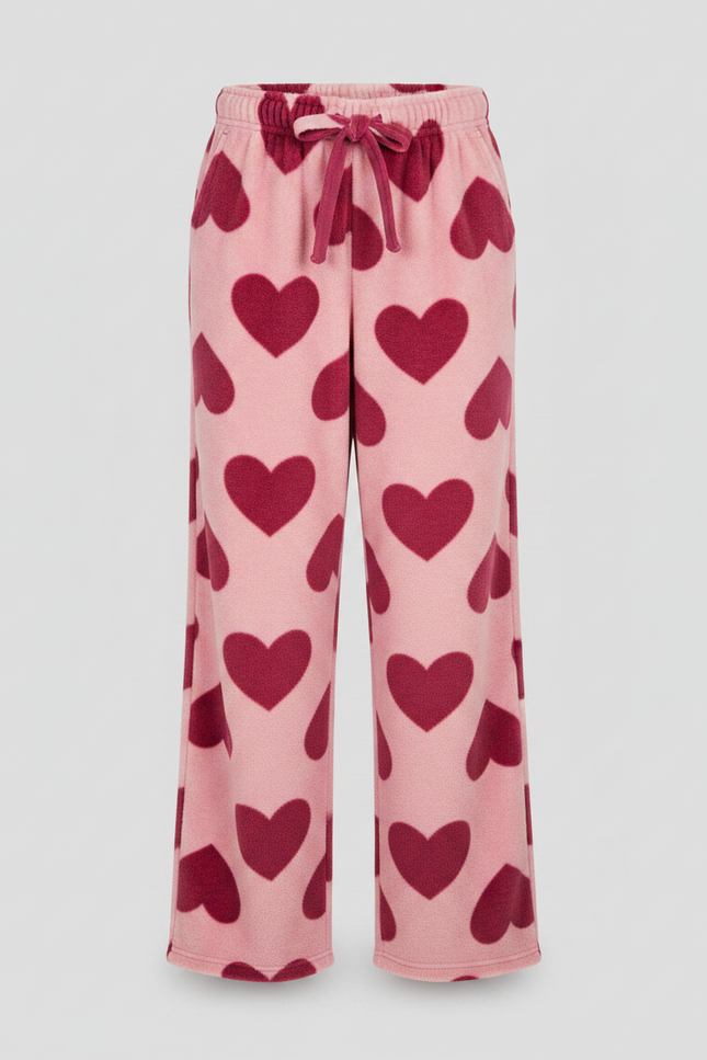Pantalon Fluide Rose Cœurs Polaire Ample Doux - Molleton - vue 3