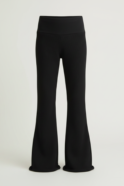 Pantalon Fluide Noir Côtelé Évasé Confortable Enfant - Maille - vue 3