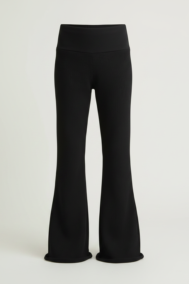 Pantalon Fluide Noir Côtelé Évasé Confortable Enfant - Maille - vue 3