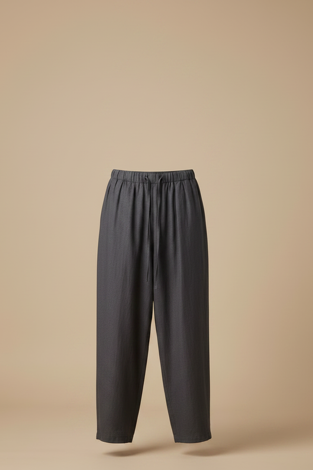 Pantalon Fluide Gris Ample Coton Homme Décontracté - Lin - vue 3