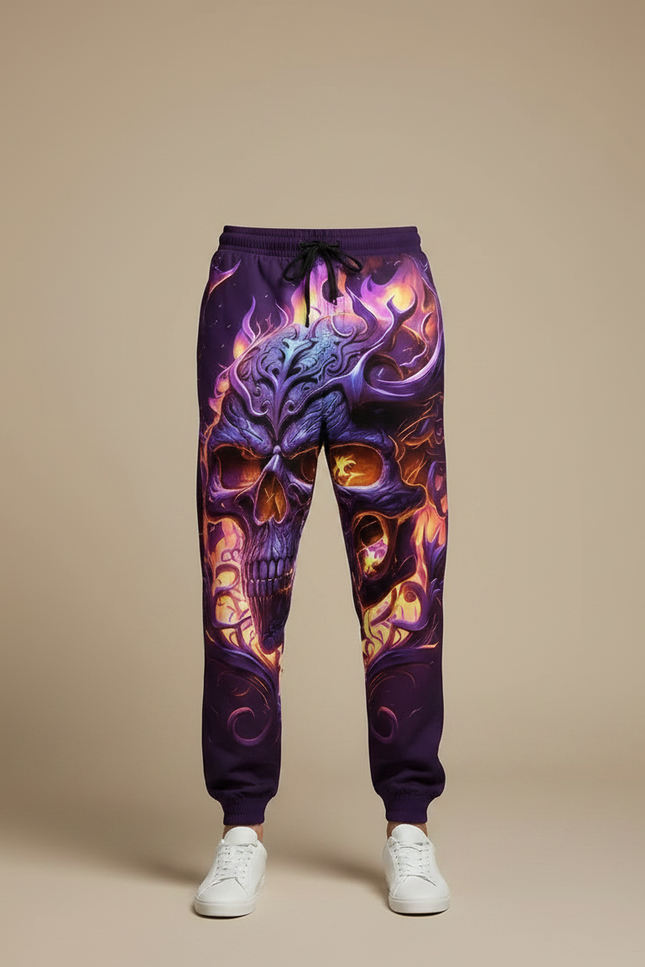 Pantalon Fluide Violet Crâne Enflammé Ample Décontracté Homme - Molleton - vue 3