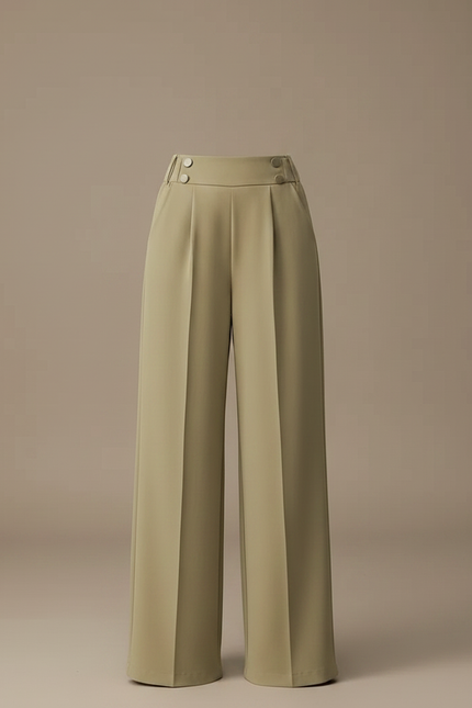 Pantalon Fluide Vert Ample Taille Haute Élégant - Polyester - vue 3