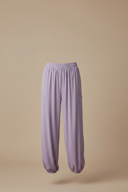 Pantalon Fluide Lilas Ample Élastiqué Cargo Femme - Violet Viscose - vue 3