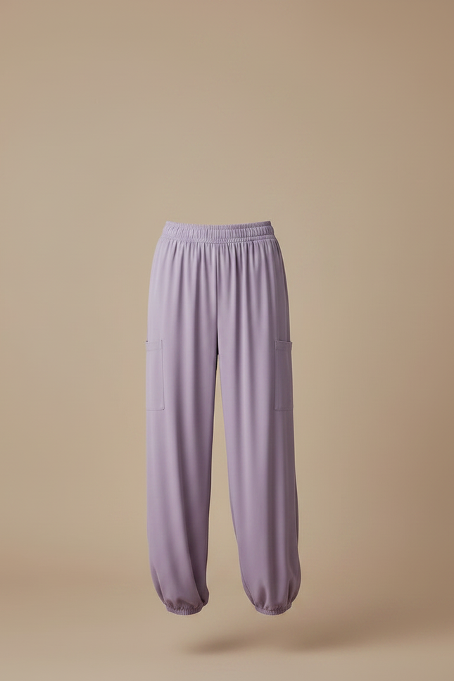 Pantalon Fluide Lilas Ample Élastiqué Cargo Femme - Violet Viscose - vue 3