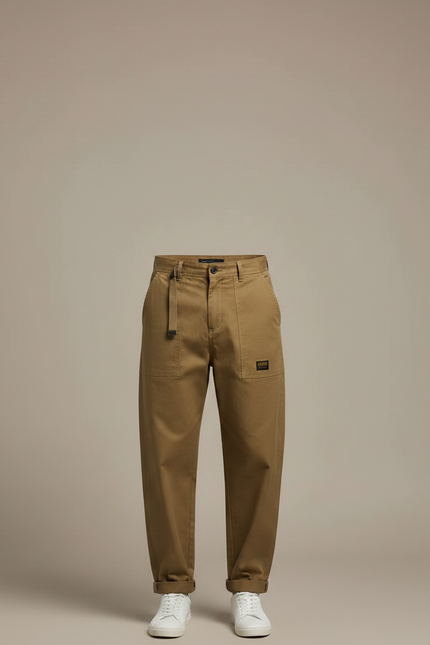 Pantalon Fluide Kaki Ample Coton Décontracté Vintage Homme - vue 3