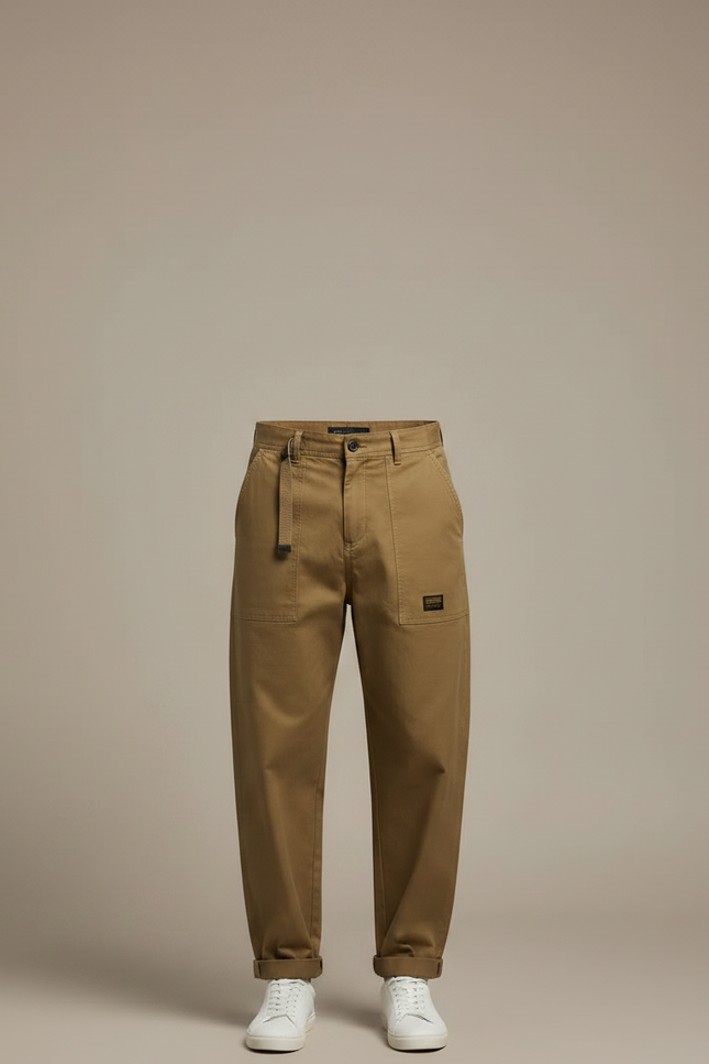 Pantalon Fluide Kaki Ample Coton Décontracté Vintage Homme - vue 3