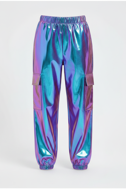 Pantalon Fluide Cargo Métallisé Brillant Holographique Fille - Multicolore Polyester - vue 3