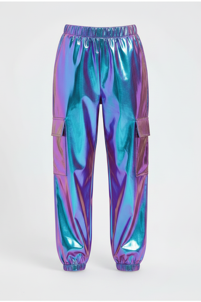 Pantalon Fluide Cargo Métallisé Brillant Holographique Fille - Multicolore Polyester - vue 3
