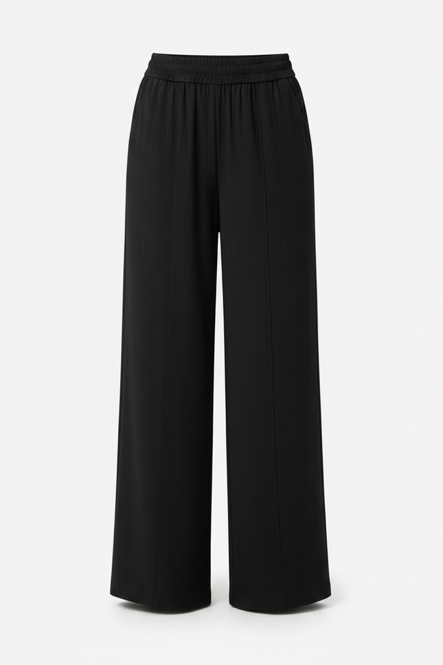Pantalon Fluide Noir Ample Taille Élastique Femme - Viscose - vue 3