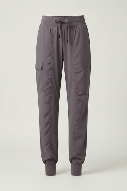 Pantalon Fluide Gris Cordon Sport Jogger Femme - Polyester - vue 3