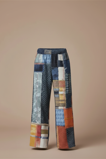 Pantalon Fluide Patchwork Multicolore Ample Décontracté Garçon - Tweed - vue 3