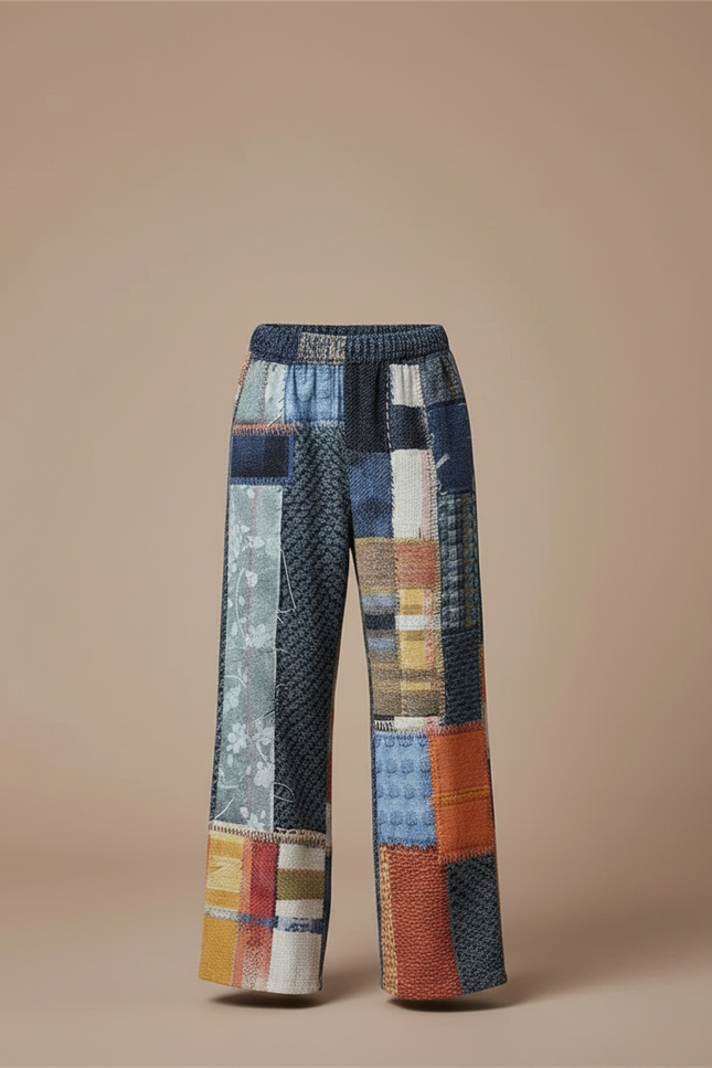 Pantalon Fluide Patchwork Multicolore Ample Décontracté Garçon - Tweed - vue 3