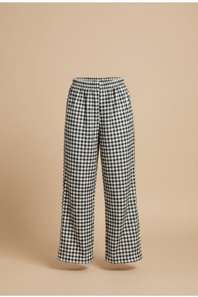 Pantalon Fluide Carreaux Noir Blanc Ample Confortable Fille - Multicolore Viscose - vue 3