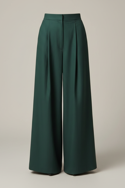 Pantalon Fluide Émeraude Ample Plissé Élégant Femme - Vert Polyester - vue 3