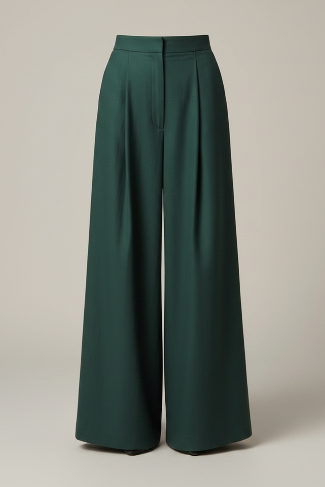 Pantalon Fluide Émeraude Ample Plissé Élégant Femme - Vert Polyester - vue 3