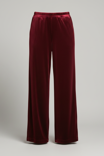 Pantalon Fluide Velours Bordeaux Ample Évasé Élégant - vue 3