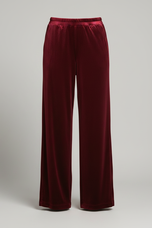 Pantalon Fluide Velours Bordeaux Ample Évasé Élégant - vue 3