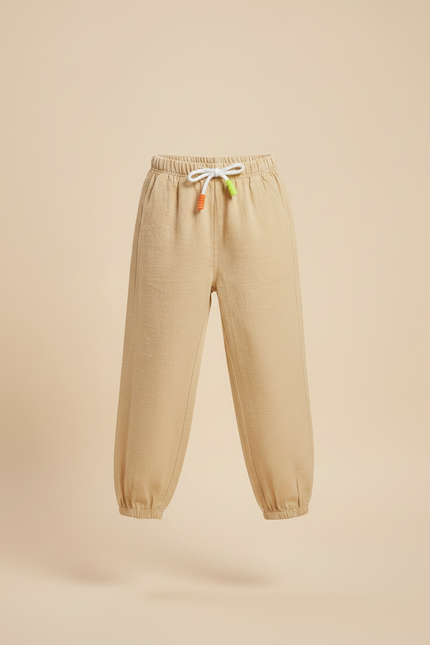 Pantalon Fluide Beige Coton Jambes Resserrées Décontracté Enfant - Lin - vue 3