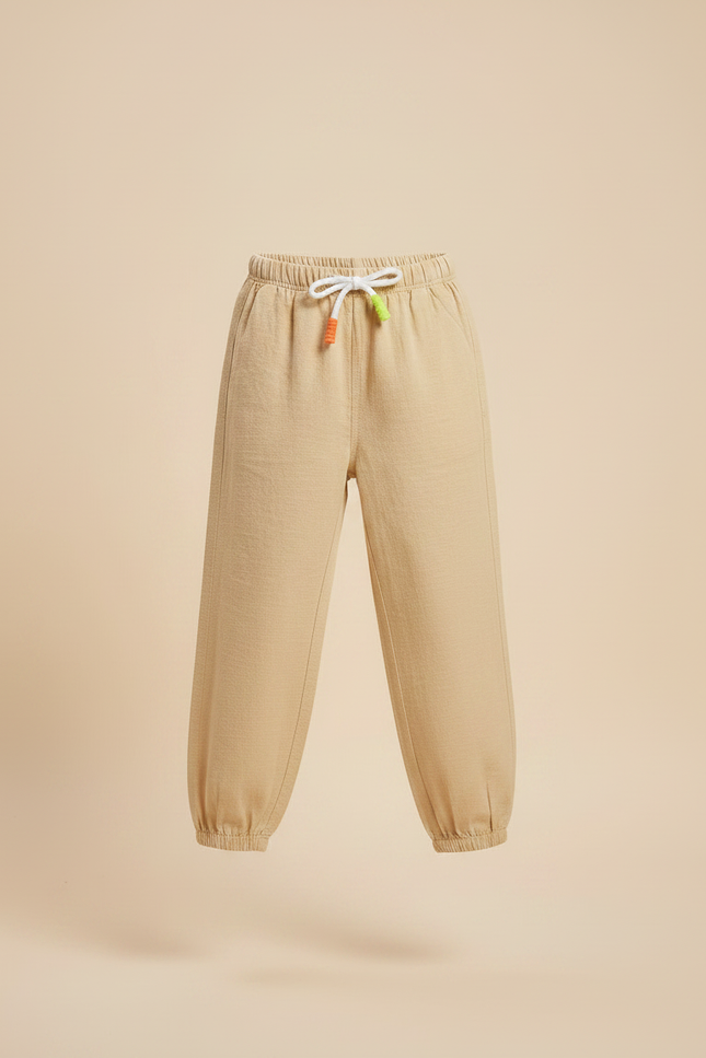 Pantalon Fluide Beige Coton Jambes Resserrées Décontracté Enfant - Lin - vue 3
