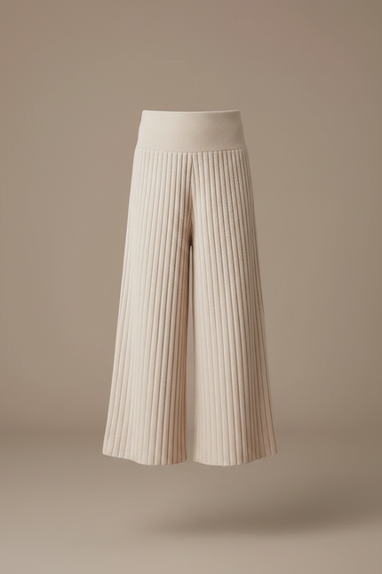 Pantalon Fluide Beige Côtelé Tricoté Enfant Ample - Maille - vue 3