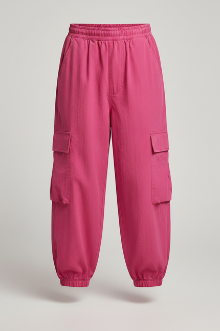 Pantalon Fluide Cargo Fushia Ample Enfant Streetwear - Rose Polyester - vue 3