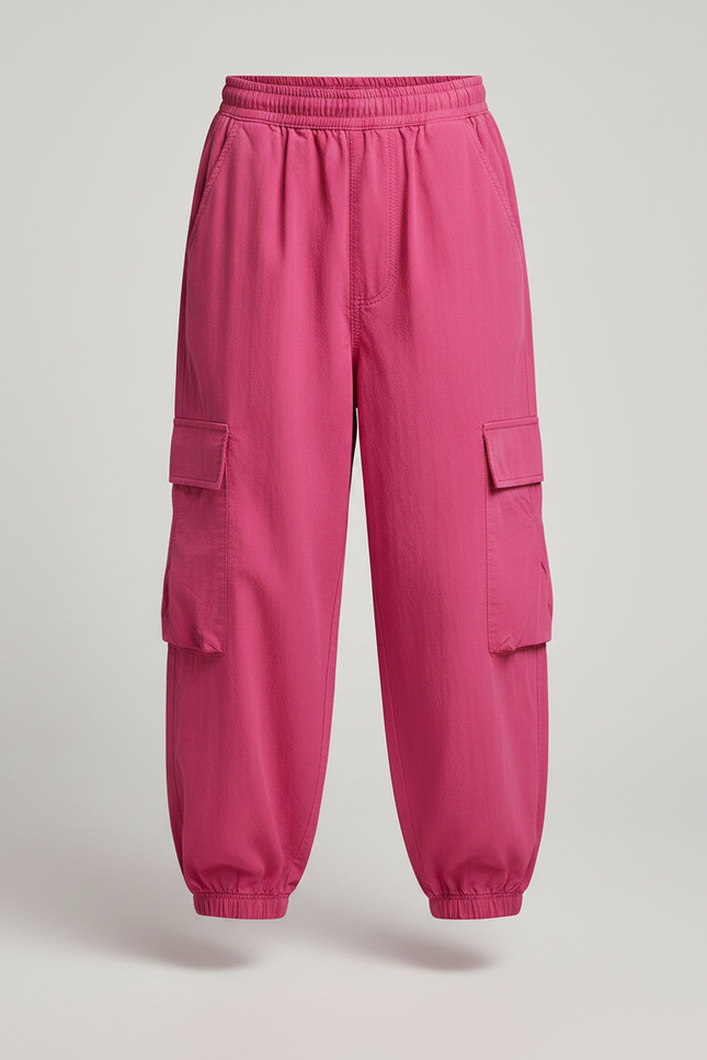 Pantalon Fluide Cargo Fushia Ample Enfant Streetwear - Rose Polyester - vue 3