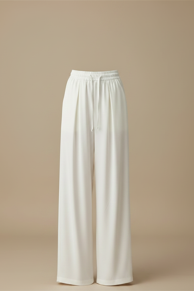 Pantalon Fluide Blanc Ample Taille Haute Cordon - Viscose - vue 3